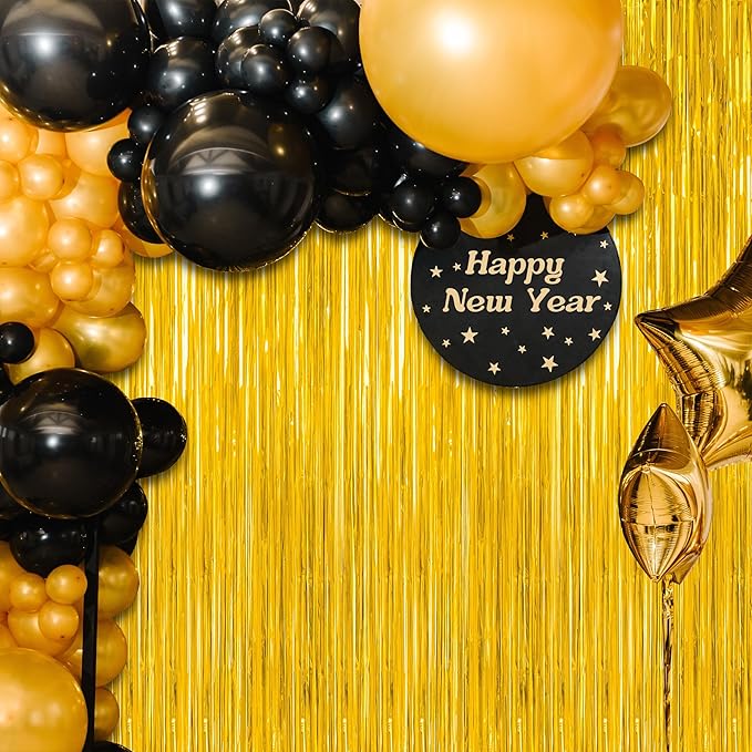 4 Pack 2025 Graduation Party Decorations, 3.28 x 7.05 Feet Gold Grad Curtains, Metallic Gold Backdrop Curtain Class of 2025 Backdrop Party Streamer, Congrad Backdrop Grad Decor 2025