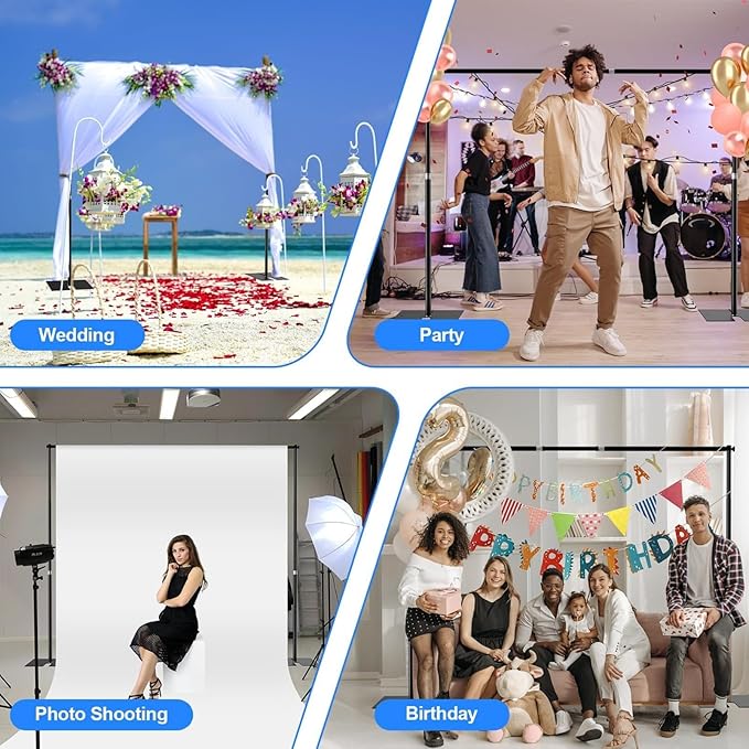 EMART Heavy Duty Backdrop Stand for Parties, 10x10 ft Pipe and Drape Adjustable Back Drop Stand Kit with Flat Base, Sturdy Photo Background Frame Diy Pole for Flower Wall Wedding Curtain