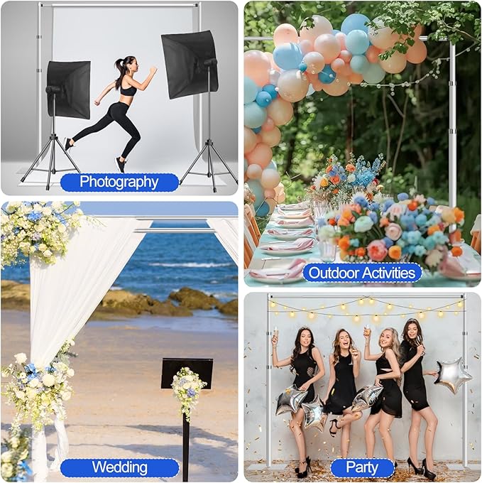 FUDESY Pipe and Drape Stand Kit, 10x10ft Heavy Duty Adjustable Metal Backdrop Frame for Photography, Wedding Parties, Decoration