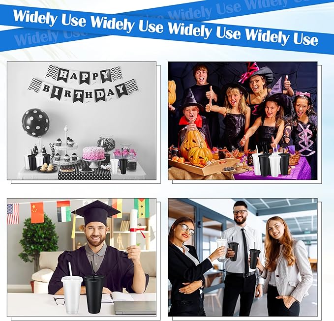 Honeydak 30 Pack Tumbler with Straw and Lid Bulk Cups for Gifts Glitter Plastic Coffee Cups 24-27 oz Reusable Water Bottle Iced Coffee Travel Mug Party Favors for Birthdays Travel (Black and Clear)