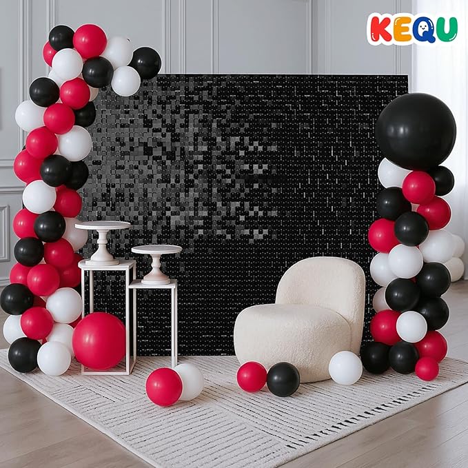 Shimmer Wall Sequin Backdrop, 24pcs Square Shimmer Wall Sequin Backdrop, DIY Party Shiny Decor for Wedding, Birthday, Anniversary, Graduation, Holiday&Home Background Supplies (Black Soft)