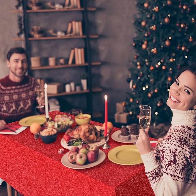 FunnyPars 6 Pack Iridescent Red Plastic Tablecloth,Glitter Disposable Laser Rectangle Table Covers,Red Holographic Foil Table Cloth Christmas Birthday Wedding Anniversary Party Decorations,54x108Inch