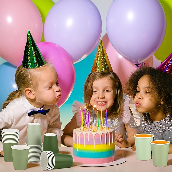 URATOT 60 Pieces 9 Ounce Sage Green Paper Cups Gradient Color Disposable Coffee Cups Party Cups Beverage Drinking Cups for Party, DIY and Holiday Party Supplies