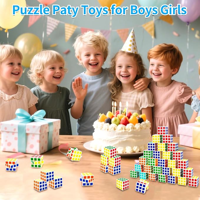 48 Pack Mini Cube Puzzle Box Toys Party Favors for Kids, 1.18in 3x3 Magic Cubes Brain Teaser for Classroom Prizes, Students School Rewards, Puzzles Game Toy for Christmas Goodie Bag & Stocking Stuffer