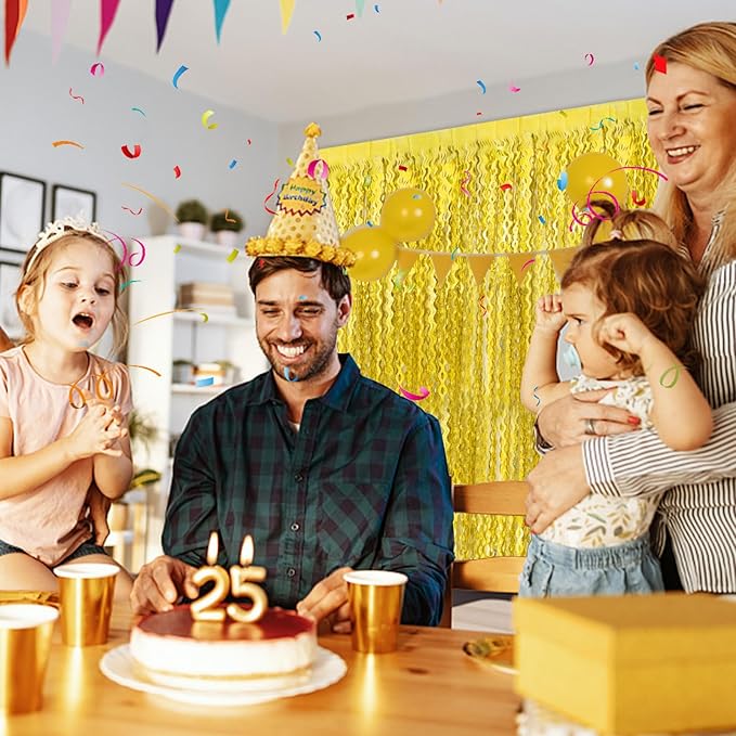 Gold Backdrop Birthday Decorations Foil Curtain Backdrop Gold Streamers Dance Party Decorations Photo Booth Props for Bachelorette Decorations Christmas Halloween New Years Eve Party Supplies