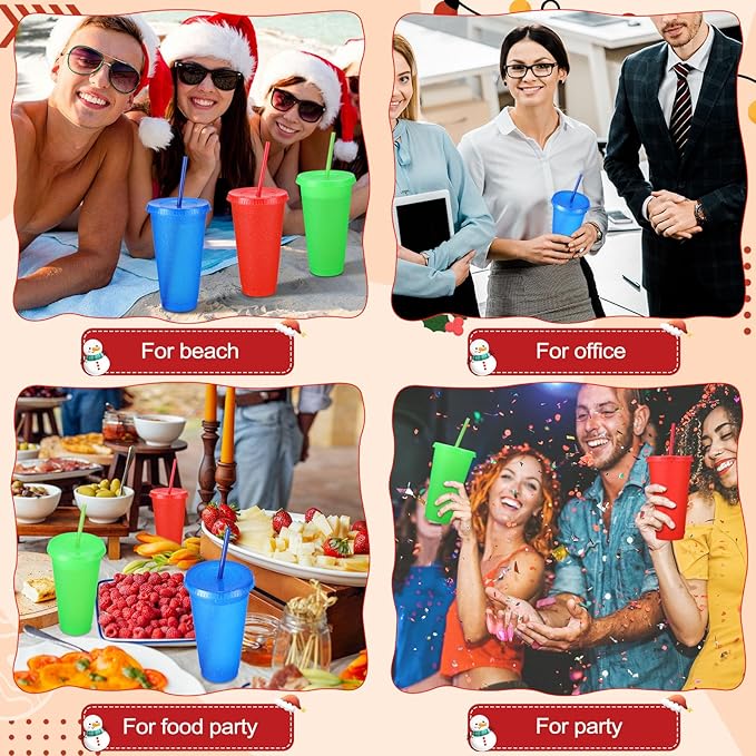 Honeydak 30 Pack Tumbler with Straw and Lid Bulk Cups for Gifts Glitter Plastic Coffee Cups 24-27 oz Reusable Water Bottle Iced Coffee Travel Mug Party Favors for Birthdays Travel (Primary Color)