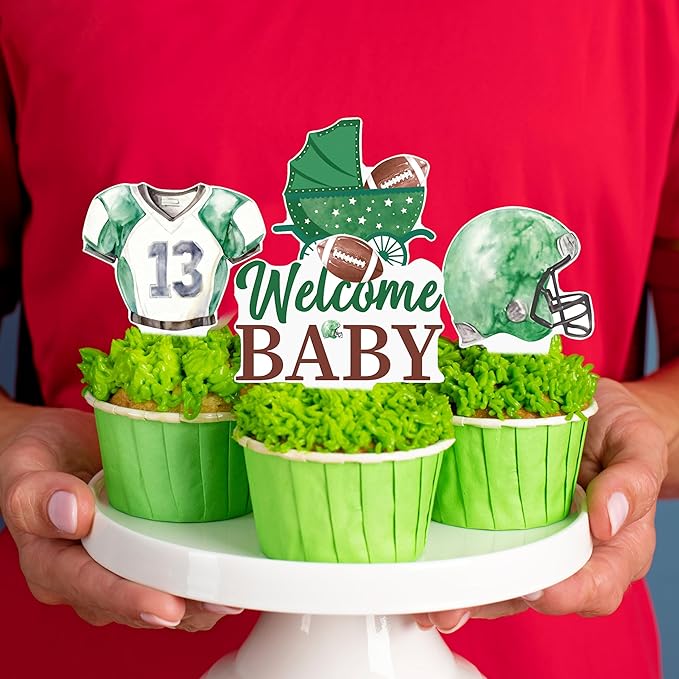 Football Baby Shower Cupcake Toppers Football Themed Oh Baby Party Supplies 48Pcs Touch Down Cake Decorations It's A Boy Cupcake Picks for Sport Welcome Baby Boy Party Decor