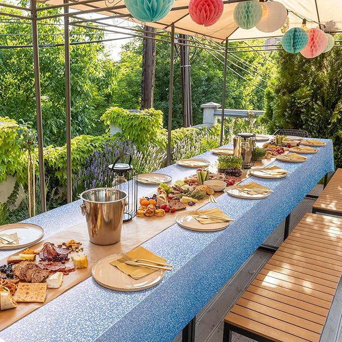 FunnyPars 3 Pack Ombre Blue Plastic Tablecloth for Parties, Gradient Pastel Blue Disposable Tablecloths for Rectangle Tables, Sprinkle Table Cover for Wedding Birthday Anniversary Party, 54 x 108Inch