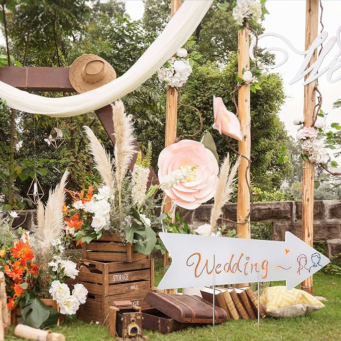 Blank Arrow Signs with Stakes 3 Pack 17 x 6 Inches Wedding Directional Yard Signs with Stakes, This Way Arrow Yard Signs Birthday Party Signs Arrow