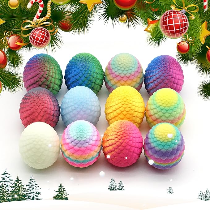 12PCS 3D Printed Dragon Eggs with Dragon Inside, Small Stocking Stuffers for Kids, 3D Printed Animals Dinosaur Eggs Fidget Toys for Teens, Fun Christmas Decorations Gifts for Girls Boys Party Favors