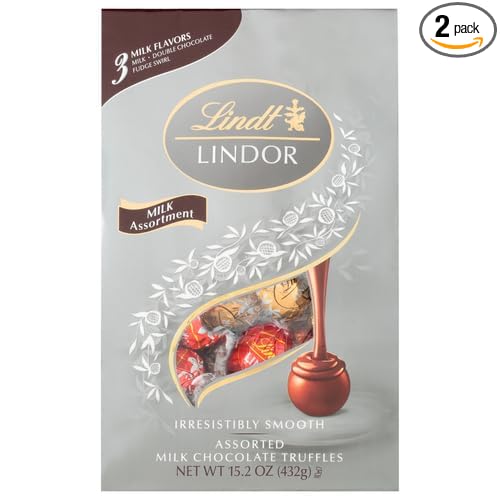 Lindt LINDOR Milk Assorted Chocolate Candy Truffles, Chocolate Candy with Smooth, Melting Truffle Center, 15.2 oz. Bag (Pack of 2)