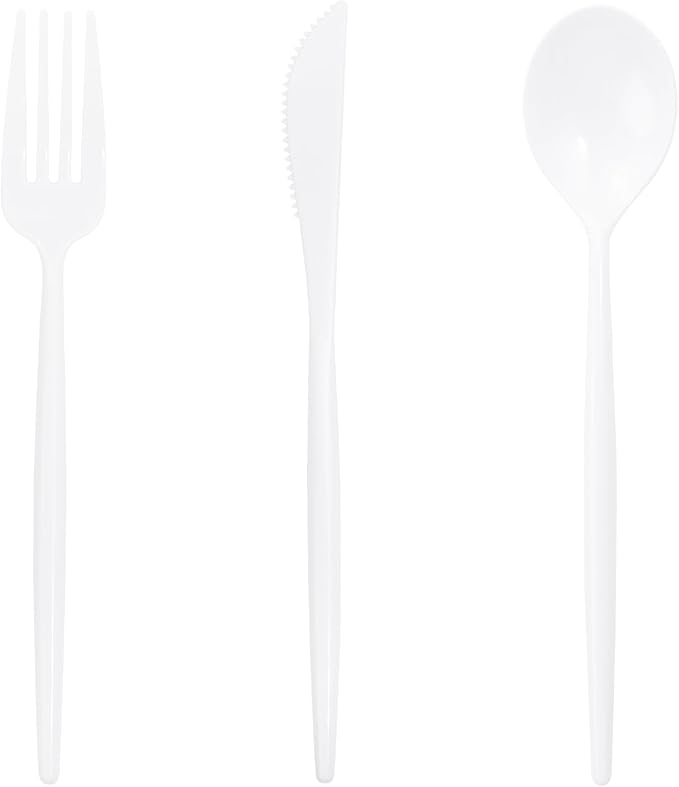 Supernal 180PCS White Plastic Silverware,White Utensils Set Disposable,Disposable Silverware Include 60 Forks,60 Knives,60 Spoons,Heavy Duty Party Cutlery for Birthday,Dinner,Wedding