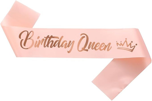 Birthday Queen Sash Rose Gold Foil Letter for Women 21st 30th 40th 50th 60th 70th 80th 90th Gifts Fun Party Favors Decorations