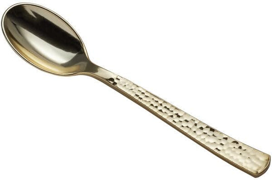 Hammered Gold Plastic Teaspoons, Heavy Weight, 6 3/4 Inches, 400 Count, Disposable Flatware for Weddings, Parties, Catered Events
