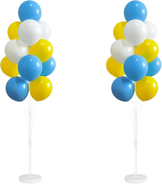 Balloon Column Kit for Floor- Set of 2,Balloon Columns with Stand, Base and Pole,Balloon Tower Backdrop Decoration for Wedding, Baby Shower, Birthday Party, or Bachelorette Parties (Blue Yellow White)