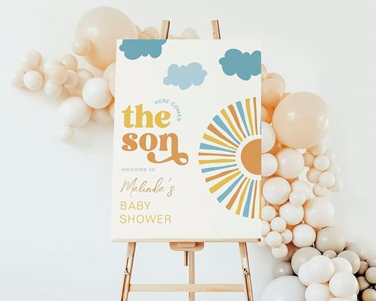 Here Comes the Son Baby Shower Decorations, Baby Shower Sign, Welcome to Baby Shower Sign Personalized, Welcome Sign for Baby Shower, Baby Shower Welcome Sign with Stand, Custom Baby Shower Sign