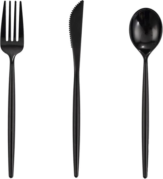 Supernal 180pcs Black Plastic Silverware Heavy Duty Black Party Cutlery Disposable Plastic Forks and Spoons Disposable Utensils Flatware Include 60 Forks,60 Knvies,60 Spoons