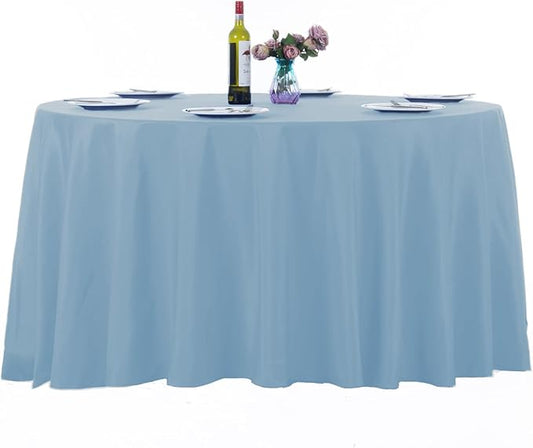 Ascoza 2pack 132 Inch Blue Mist Round Tablecloth in Washable Polyester Fabric for Wedding/Banquet/Restaurant/Parties