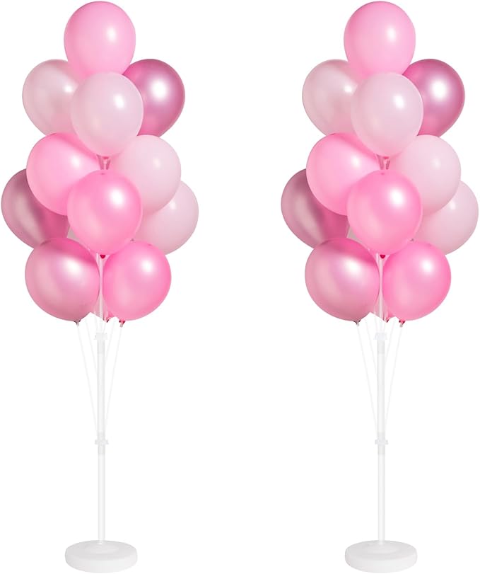 Balloon Stand Kit for Floor Set of 2,Pink Pearl Metallic 10inch Balloon Arch Column,Balloon Tower with Bases for Floor,Table Backdrop Decoration for Princess Party Baby Shower Birthday Graduation