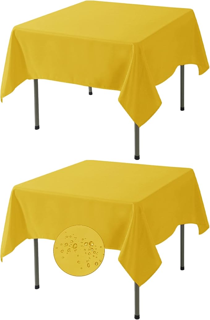 Fokitut 2 Pack Waterproof Square Tablecloth, 70x70 Inch, Stain Resistant and Wrinkle Polyester Table Cloth, Fabric Table Cover for Kitchen Dining, Wedding, Party, Holiday Dinner-Yellow