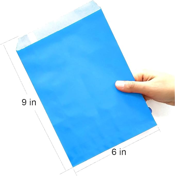 AZOWA Candy Buffet Bags Blue Color 6 x 9 In Large Paper Treat Bags Pack of 100