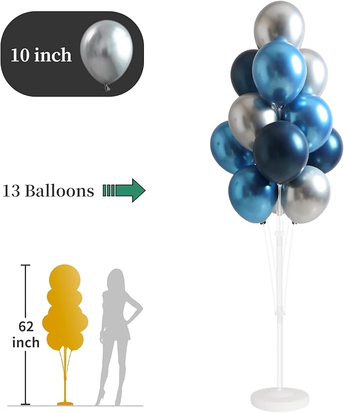 Balloon Column Kit for Floor- Set of 2,Balloon Columns with Stand, Base and Pole,Balloon Tower Backdrop Decoration for Wedding, Baby Shower, Birthday Party, or Bachelorette Parties (BLUE SILVER)