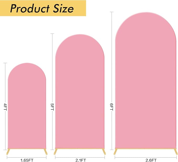 Wedding Arch Backdrop Stand Set of 3, (4, 5, 6) Metal Arch Backdrop Stand with Arch Cover, Wedding Balloon for Birthday, Baby Shower, Anniversary