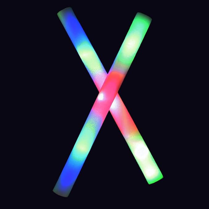 100 LED Party Foam Light Sticks Batons Wand for Wedding, Parties, Birthdays, Guests, Party, DJ, Concerts, Festivals, Events, Promotions Bulk Party Favors 3 Color Lighting