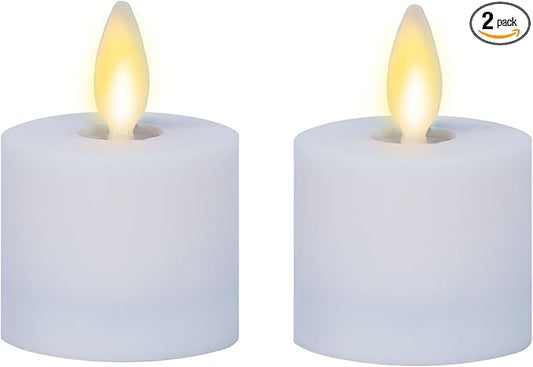 Luminara Moving Flame LED Flameless Tealight (1.4" x 2") Remote Ready Battery Operated Plastic LED Flameless Tea Light - Smooth Matte - Pearl Ivory (2-Pack White)
