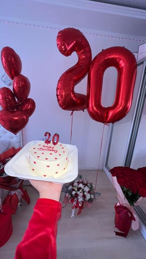 0 Balloons Numbers Birthday Decorations for Women Men, Number Balloons 40 In, Red Birthday Party Decorations Big Balloons for 10 20 30 Wedding, Celebration Party, Graduations