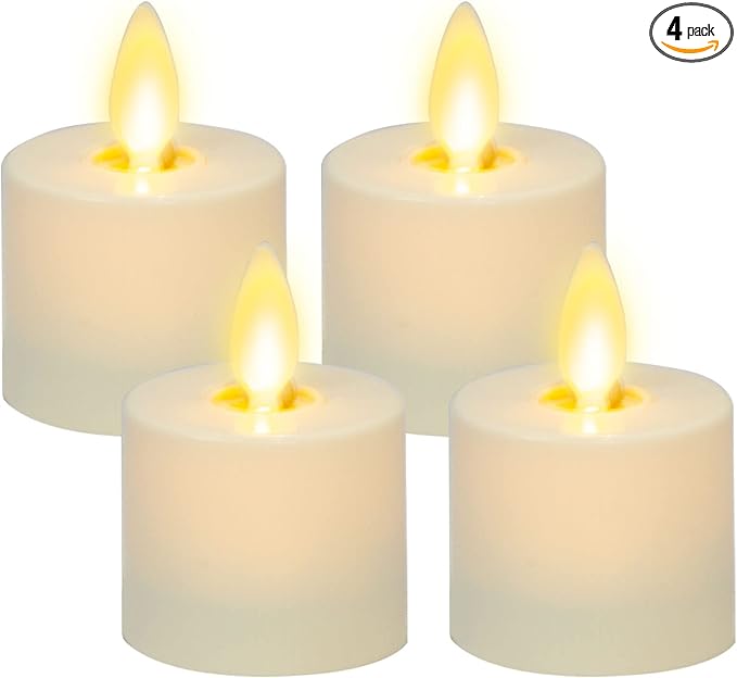 Luminara Flickering Flameless Pearl Ivory Tealights - Warm LED Light Flame Votives - Battery Operated Decor for Dining Room Table Centerpieces, Fireplace Mantel, Dinner Party, Reception - Set of 4