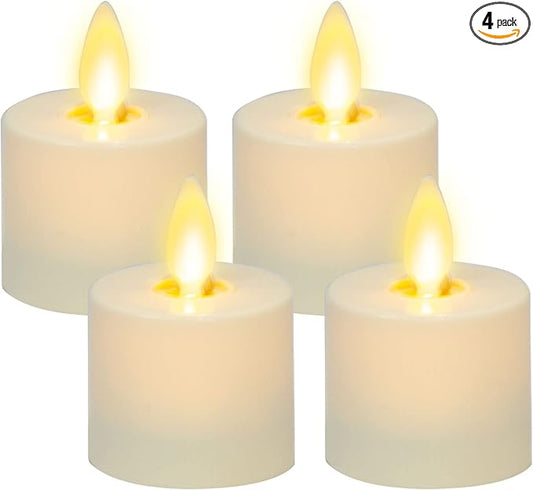Luminara Flickering Flameless Pearl Ivory Tealights - Warm LED Light Flame Votives - Battery Operated Decor for Dining Room Table Centerpieces, Fireplace Mantel, Dinner Party, Reception - Set of 4