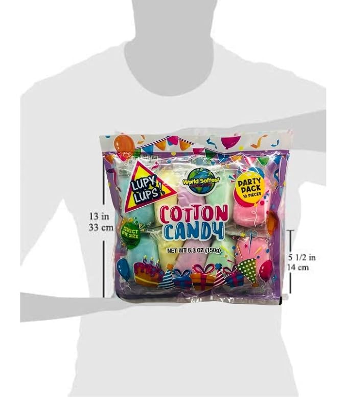 Lupy Lups! Cotton Candy Party Pack - Individually Wrapped Mini Bags, 0.5 oz Each – Perfect for Parties, Stockings & Piñatas – Assorted Flavors – Pack of 30