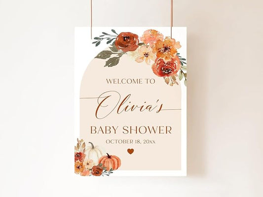 Burnt Orange Autumn Pumpkin Baby Shower Welcome Arch Sign