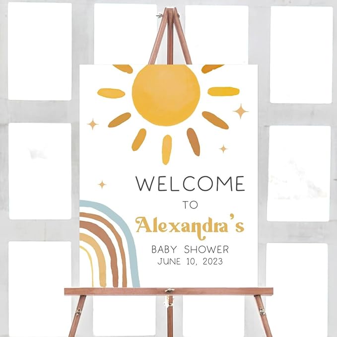 Sunshine Baby Shower Welcome Sign, Baby Shower Sign, Baby Shower Welcome Sign Personalized, Welcome Sign for Baby Shower, Baby Shower Welcome Sign with Stand, Custom Baby Shower Sign