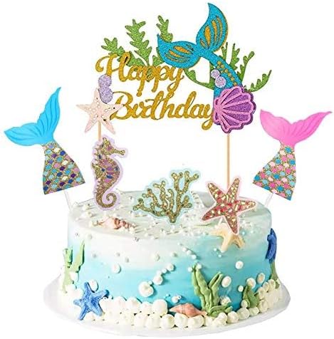 36 pcs Glitter Mermaid Cupcake Toppers Mermaid Cake Topper Under the Sea Beach Mermaids Tail Cake Decoration Birthday Party Supplies for Baby Shower Children's Day