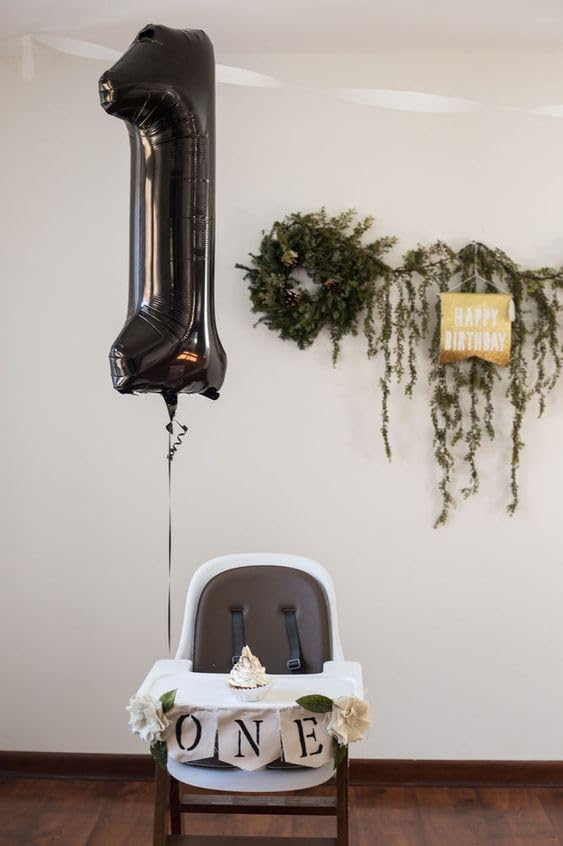 1 Number Balloon for First Birthday, 40 Inch Black One 1st Number Balloon Birthday Decorations for Girl Boy Toddler Baby, 10th 21st, Giant Number 1 Balloon