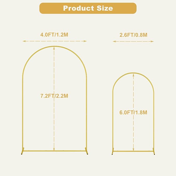 UDEAR 7.2FT & 6.0FT Metal Arch Stand Set with White Covers, Arc Design Fitted Backdrops for Weddings, Parties, Baby Showers, Includes 2 Arch Stands & Fabric Covers