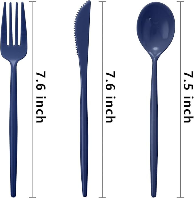 Supernal 180pcs Blue Plastic Silverware Heavy Duty Blue Party Disposable Cutlery Plastic Forks and Spoons Disposable Utensils Include 60 Forks,60 Knvies,60 Spoons for Wedding,Party or Daily Using
