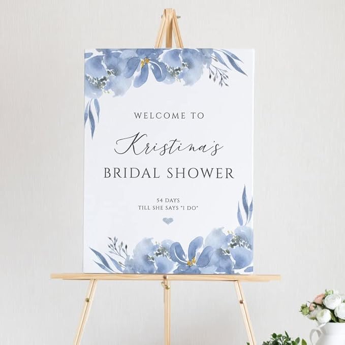 Dusty Blue Bridal Shower Welcome Sign, 12x18, 18x27, 24x36 Inches, Plastic, Modern, Ground Mount, Neon, Wedding
