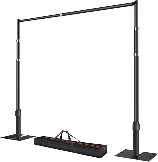 Pipe and Drape Backdrop Stand, 10x10ft Heavy Duty Adjustable Background Frame with Metal Base, Back Drop Holder for Parties Photography Wedding Photoshoot Decoration - Black