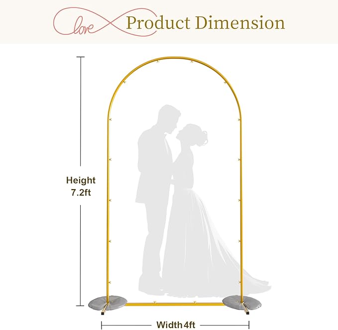 Snughome 7.2FT Arch Backdrop Stand, Gold Metal Arch Stand, Wedding Arch Frame Ideal for Balloons Flowers for Party, Wedding, Baby Shower, Holiday Decoration