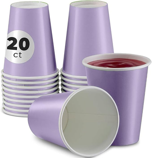 Disposable Paper Cups, 8 oz. Lavender Paper Coffee Cups, Strong and Sturdy Coffee Disposable Cups for Party, Wedding, Thanksgiving Day, Christmas, Halloween Hot Cups, Pack of 20