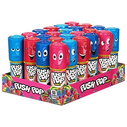 Push Pop Halloween Candy Variety Pack, 24Ct Bulk Individually Wrapped Lollipops for Party Favors in Assorted Flavors, Full Size, Fun Hard Candy For Birthday, Trick or Treat, Halloween Bowls, Gifts