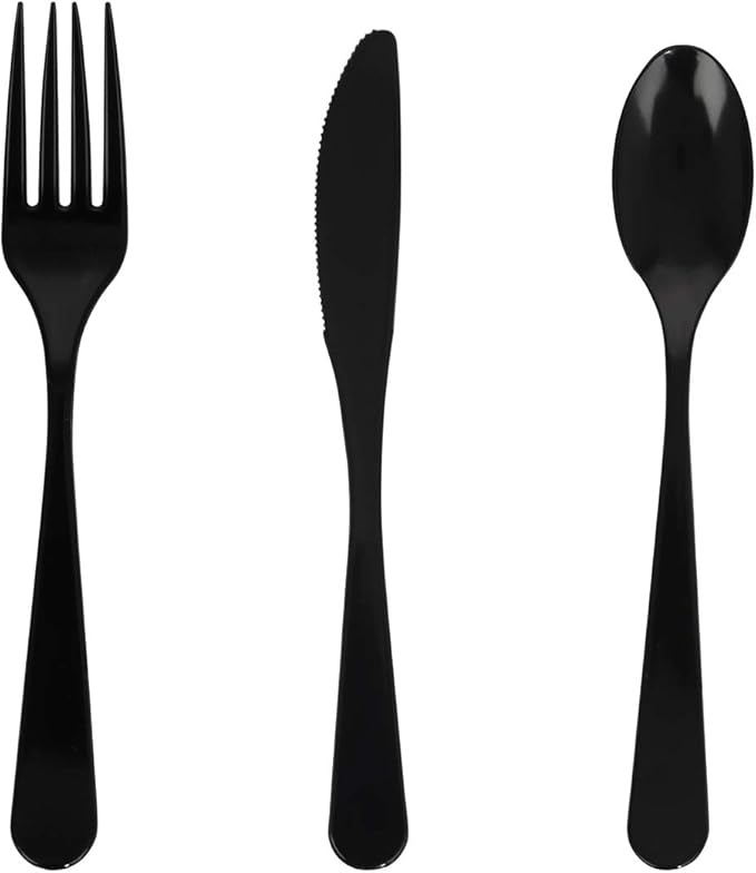 Supernal 360pcs Black Plastic Silverware, Black Disposable Cutlery Heavy Duty, Plastic Forks and Spoons,Disposable Utensils Include 120 Forks 120 Spoons 120 Knives For Party Wedding Birthday