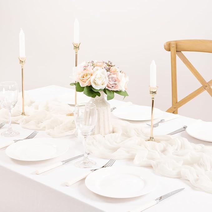 MLMC 12 Pack Ivory White Cheesecloth Table Runner Rustic Gauze White Cheese Cloth Table Runner 10ft Boho Cheese Cloth Centerpiece 35x120 Inches for Dessert Anniversary Wedding Bridal Shower Decor