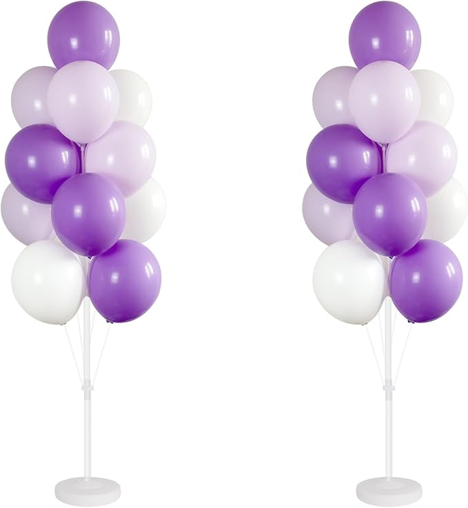 Balloon Column Kit for Floor- Set of 2,Balloon Columns with Stand, Base and Pole,Balloon Tower Backdrop Decoration for Wedding, Baby Shower, Birthday Party, or Bachelorette Parties (Purple White)
