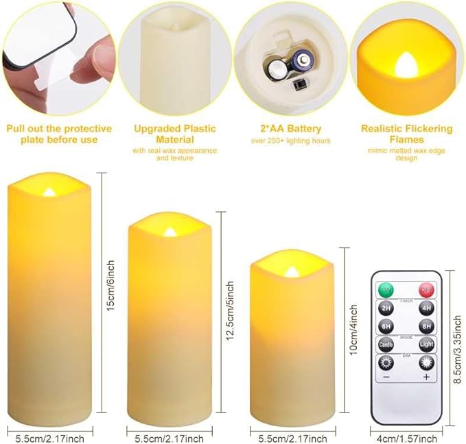 24pack Flickering Flameless Candle with Remote (D2.2 X H4 ”5” 6” inch), 24-Hour Cycling Waterproof Fake LED Lights for home décor, Table Decorations, Wedding, Anniversary, Halloween, Christmas