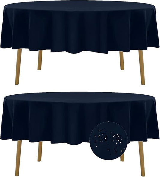 Fokitut 2 Pack Waterproof Round Tablecloth, 90 Inch, Stain Resistant and Wrinkle Polyester Table Cloth, Fabric Table Cover for Kitchen Dining, Wedding, Party, Holiday Dinner-Navy