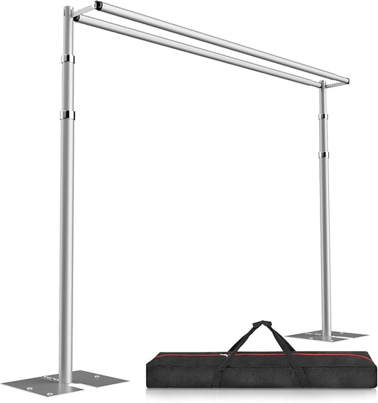EMART Backdrop Stand Heavy Duty 10x10Ft, Double Crossbar Pipe and Drape Photo Background Support Kit, Adjustable Metal Frame with Flat Base for Wedding Birthday Party Decoration